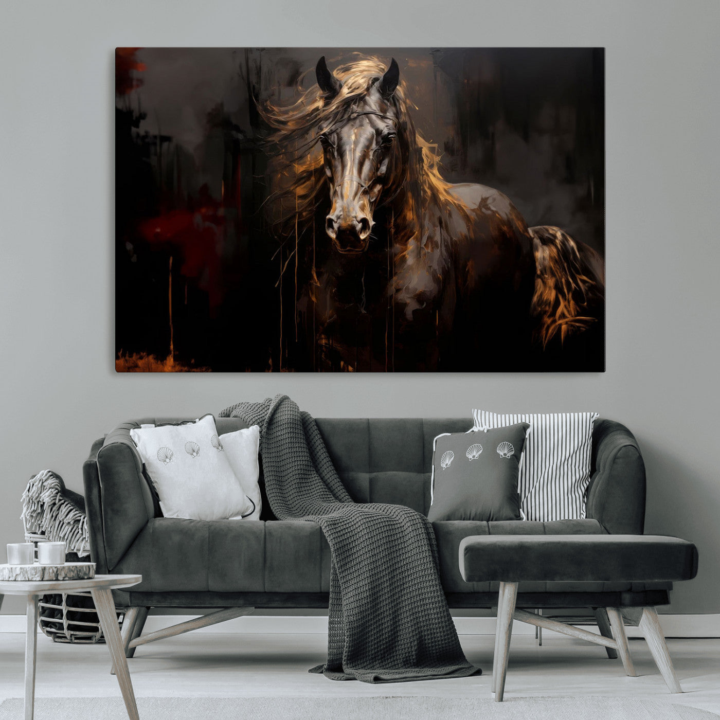MGV-CV-36X24 - Abstract Black Horse Canvas Print for Farmhouse Wall Art | Abstract Equine Wall Art | Western Decor