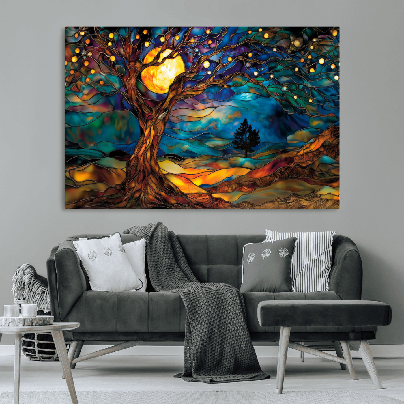MGV-CV-36X24 - Tree of Life Wall Art - Yggdrasil Tree of Life Canvas Print - Vibrant Moonlit Tree Wall Art,  Tree