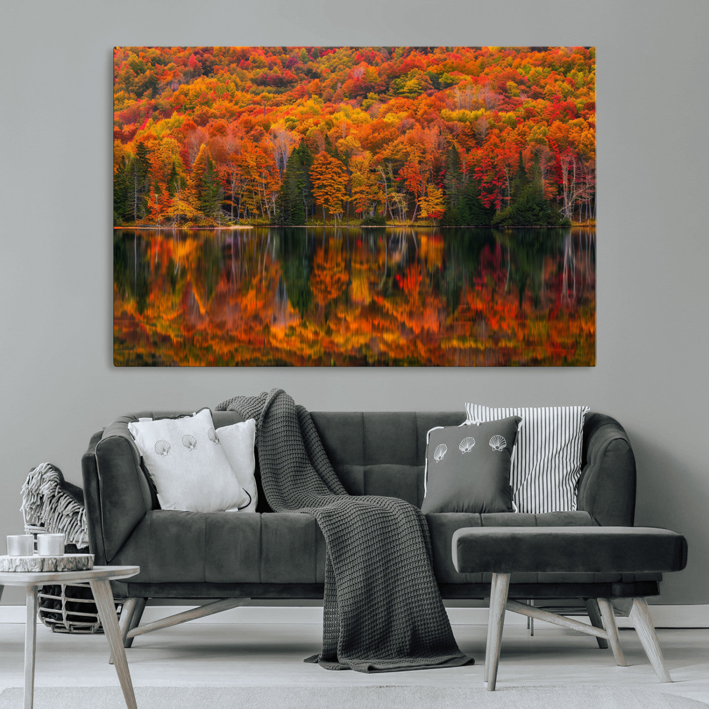 MGV-CV-36X24 - Fall Foliage Wall Art - Autumn Reflection Canvas Print, Stunning Fall Foliage Wall Art, Serene Lake