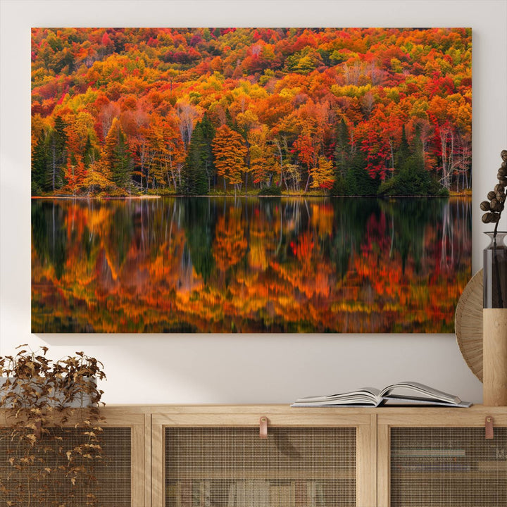 Autumn Reflection Canvas Print, Stunning Fall Foliage Wall Art, Serene Lake Landscape, Perfect Seasonal Decor Print