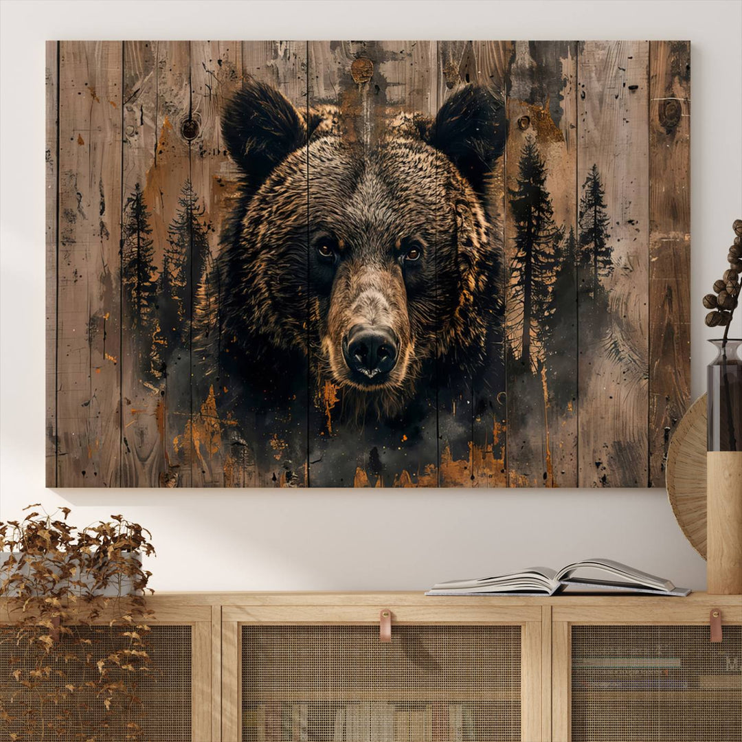 Rustic Bear Wall Art | Triptych Canvas Print | Rustic Cabin Wall Decor | Forest-Inspired Animal Art | Perfect for Farmhouse or Woodland Print