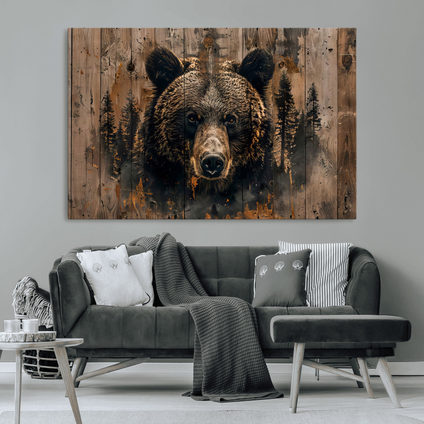 MGV-CV-36X24 - Rustic Grizzly 399 Wall Art | Triptych Canvas Print | Rustic Cabin Wall Decor | Perfect for