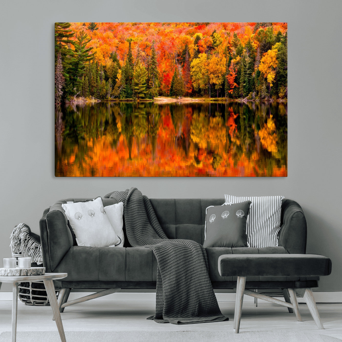 MGV-CV-36X24 - Forest Reflection Art | Autumn Forest Reflection Wall Art | Triptych Canvas Print | Vibrant Fall