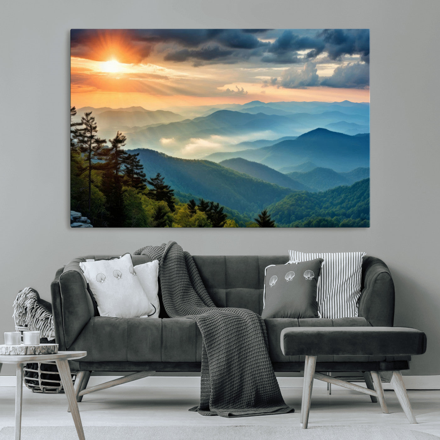 MGV-CV-36X24 - Sunrise Over Mountain Range Wall Art Canvas Print, Farmhouse Wall Decor, Cabin Wall Art