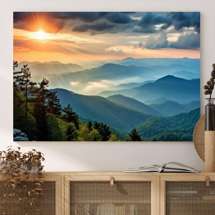 Sunrise Over Mountain Range Wall Art | Canvas Print Ready to Hang | Perfect for Farmhouse Wall Decor, Cabin Wall Art, Nature-Inspired Home