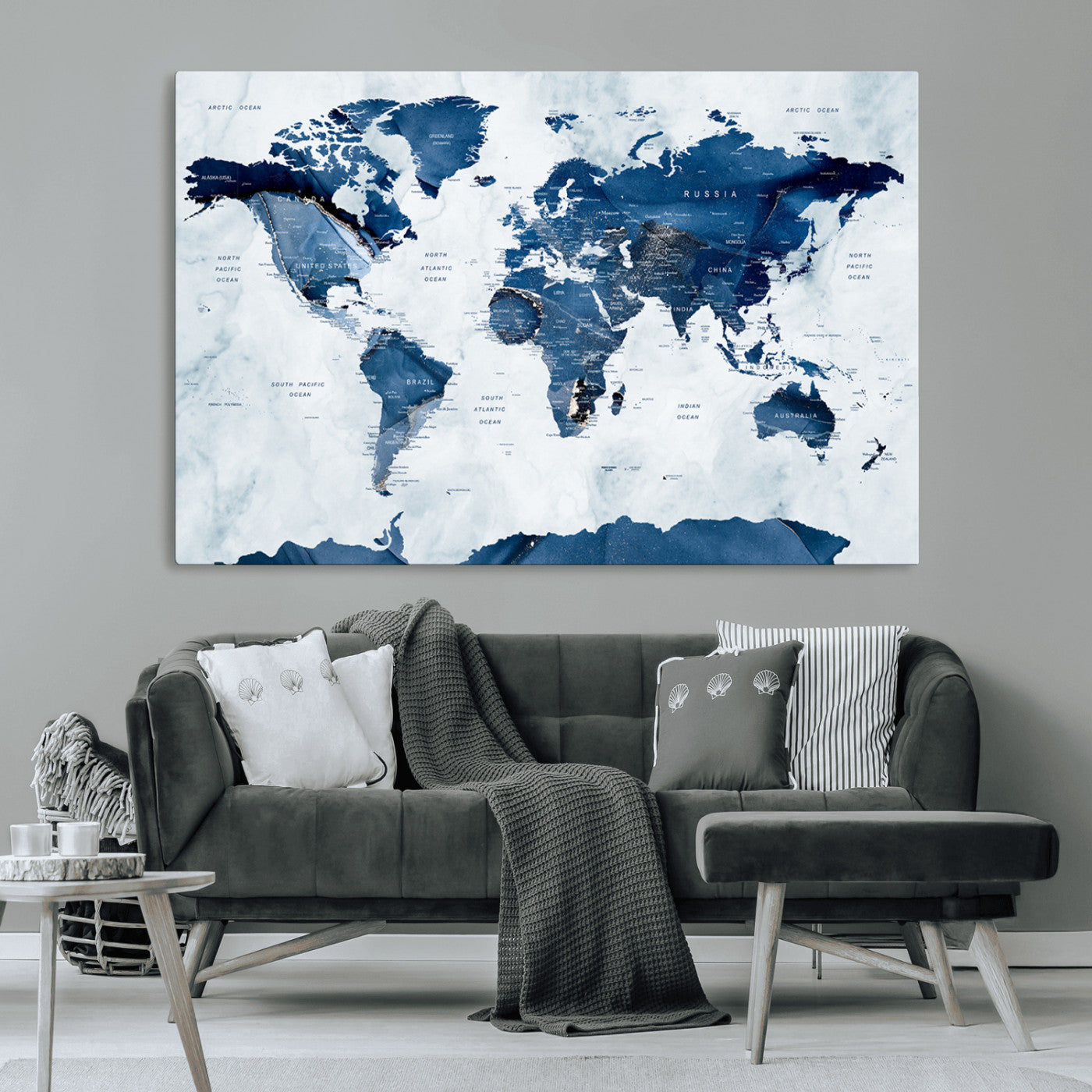 MGV-CV-36X24 - Push Pin World Map Canvas Print – Framed Wall Art for Couples to Track Their Travels – Anniversary