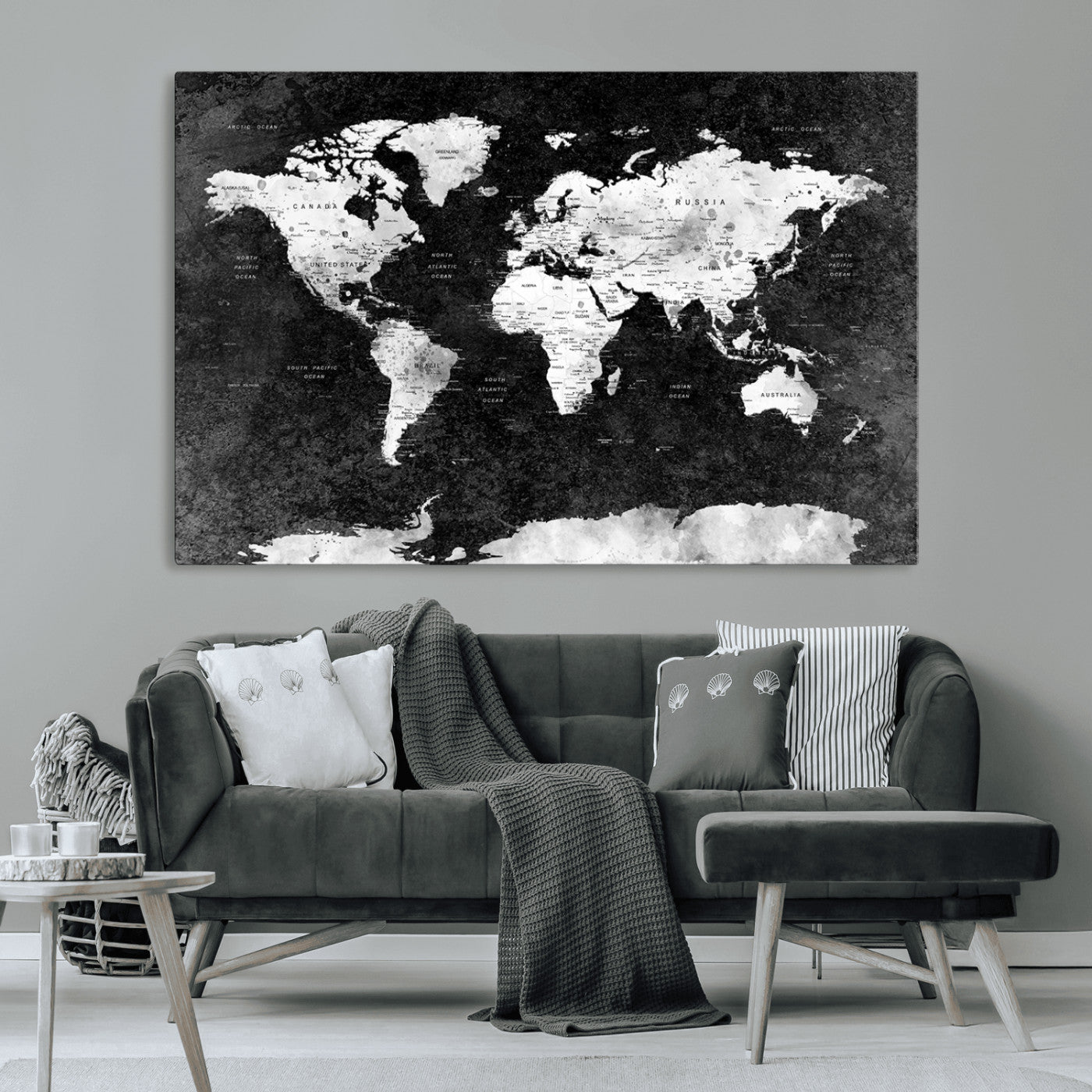 MGV-CV-36X24 - Push Pin World Map Canvas Print – Framed Wall Art for Couples to Track Their Travels – Anniversary