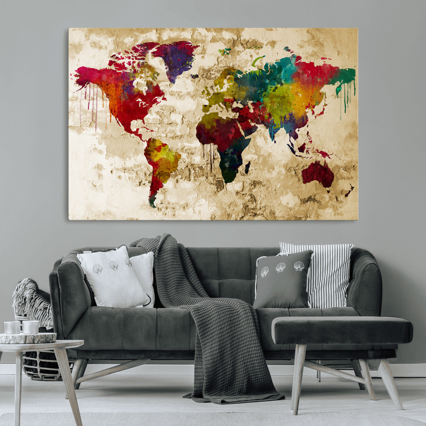 MGV-CV-36X24 - Push Pin World Map Canvas Print – Framed Wall Art for Couples to Track Their Travels – Anniversary