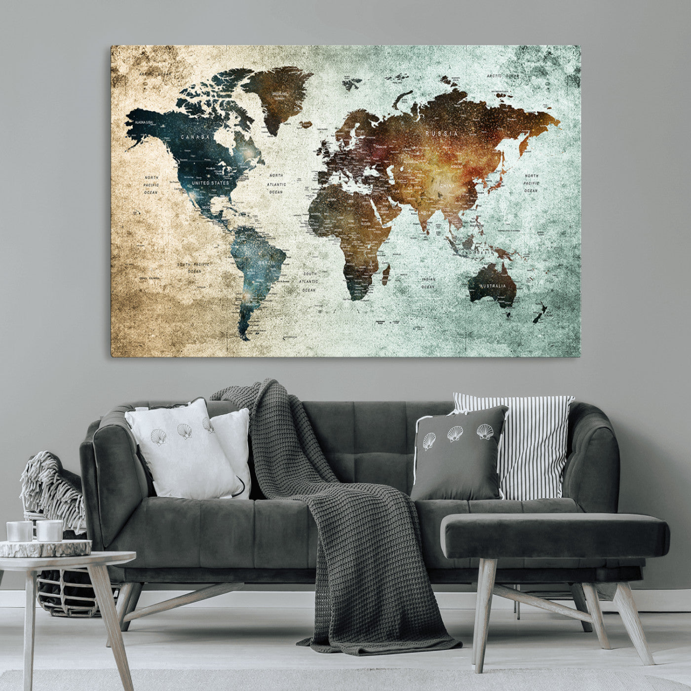 MGV-CV-36X24 - Push Pin World Map Canvas Print – Framed Wall Art for Couples to Track Their Travels – Anniversary
