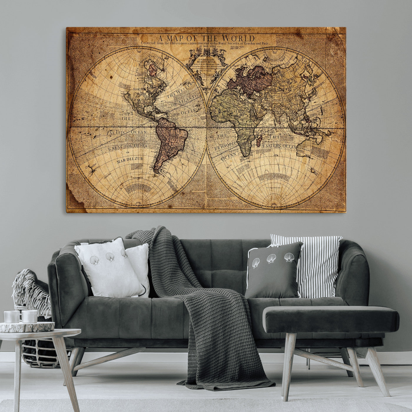 MGV-CV-36X24 - Push Pin World Map Canvas Print – Framed Wall Art for Couples to Track Their Travels – Anniversary