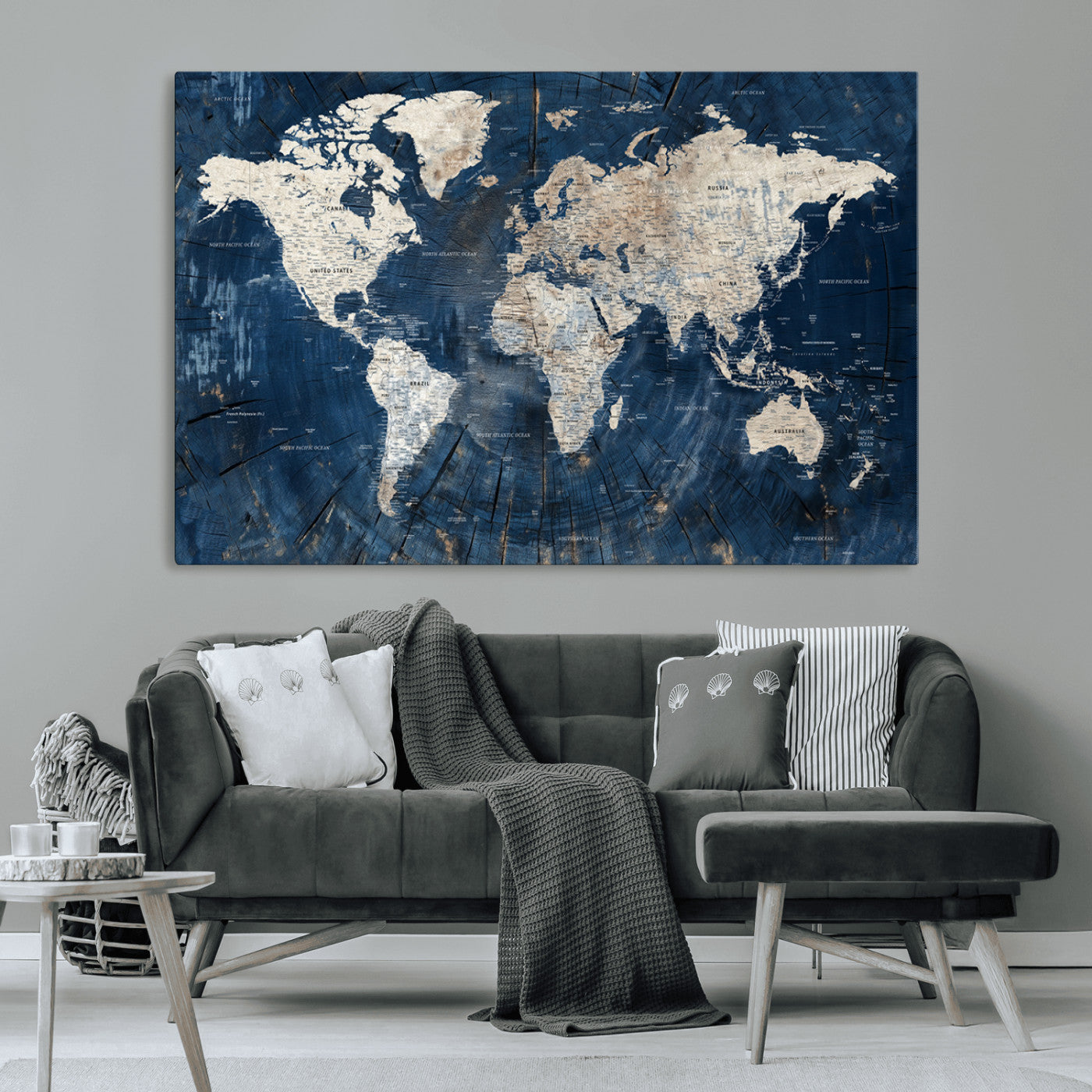 MGV-CV-36X24 - Push Pin World Map Canvas Print – Framed Wall Art for Couples to Track Their Travels – Anniversary
