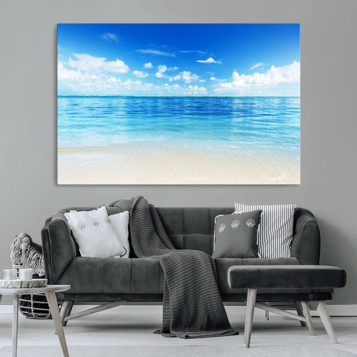 MGV-CV-36X24 - Beach Scene Canvas Wall Art Print – Tranquil Ocean Horizon and White Sand Beach Wall Decor for Home