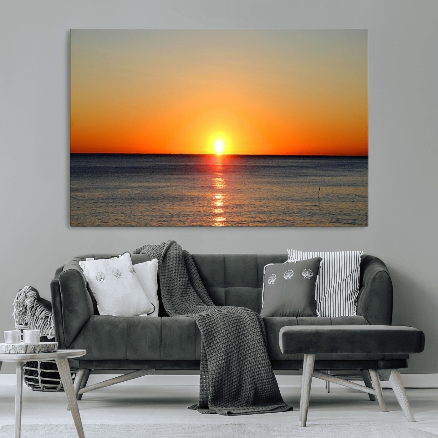 54676-MGV-CV-36X24-Golden Horizon Sunset Over Ocean Wall Art Canvas Print – Tropical Beach Canvas Wall Art – Giclee