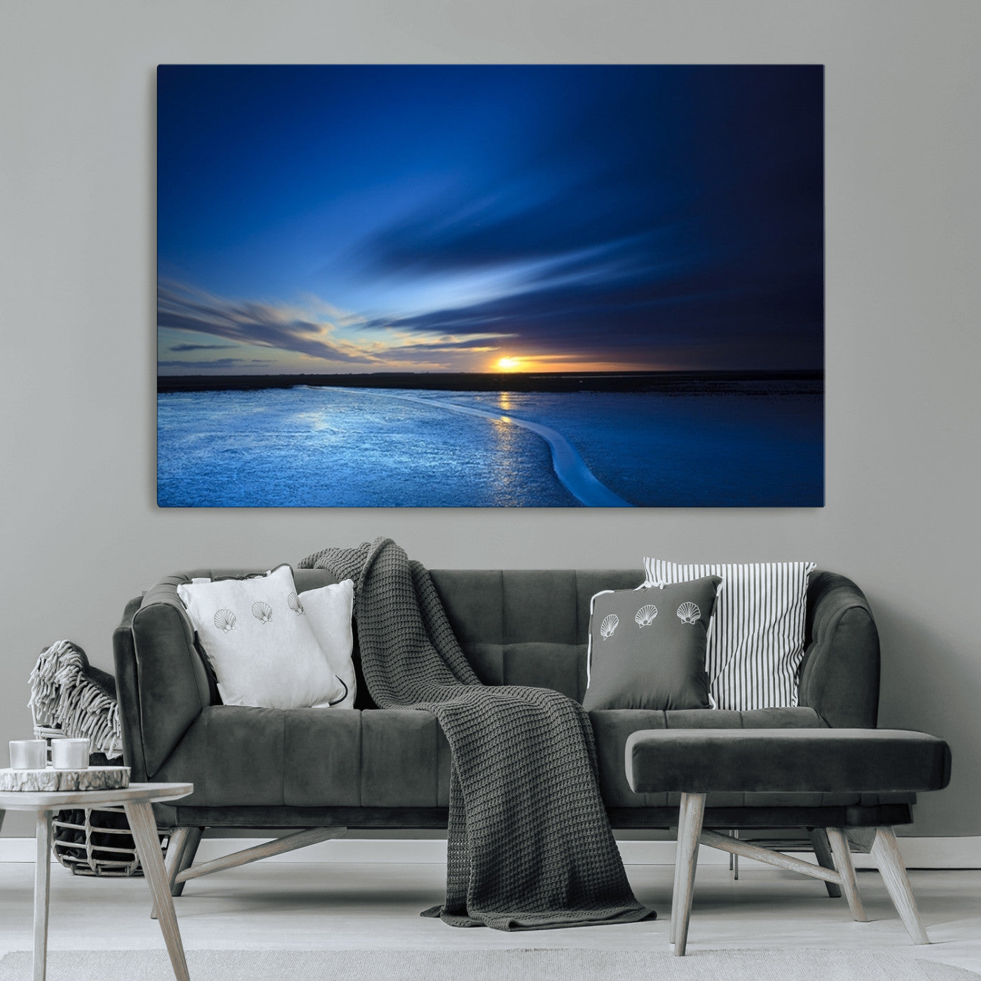MGV-CV-36X24 - Blue Sunset Ocean Canvas Wall Art Print – Serene Coastal Horizon Wall Decor for Home or Office –
