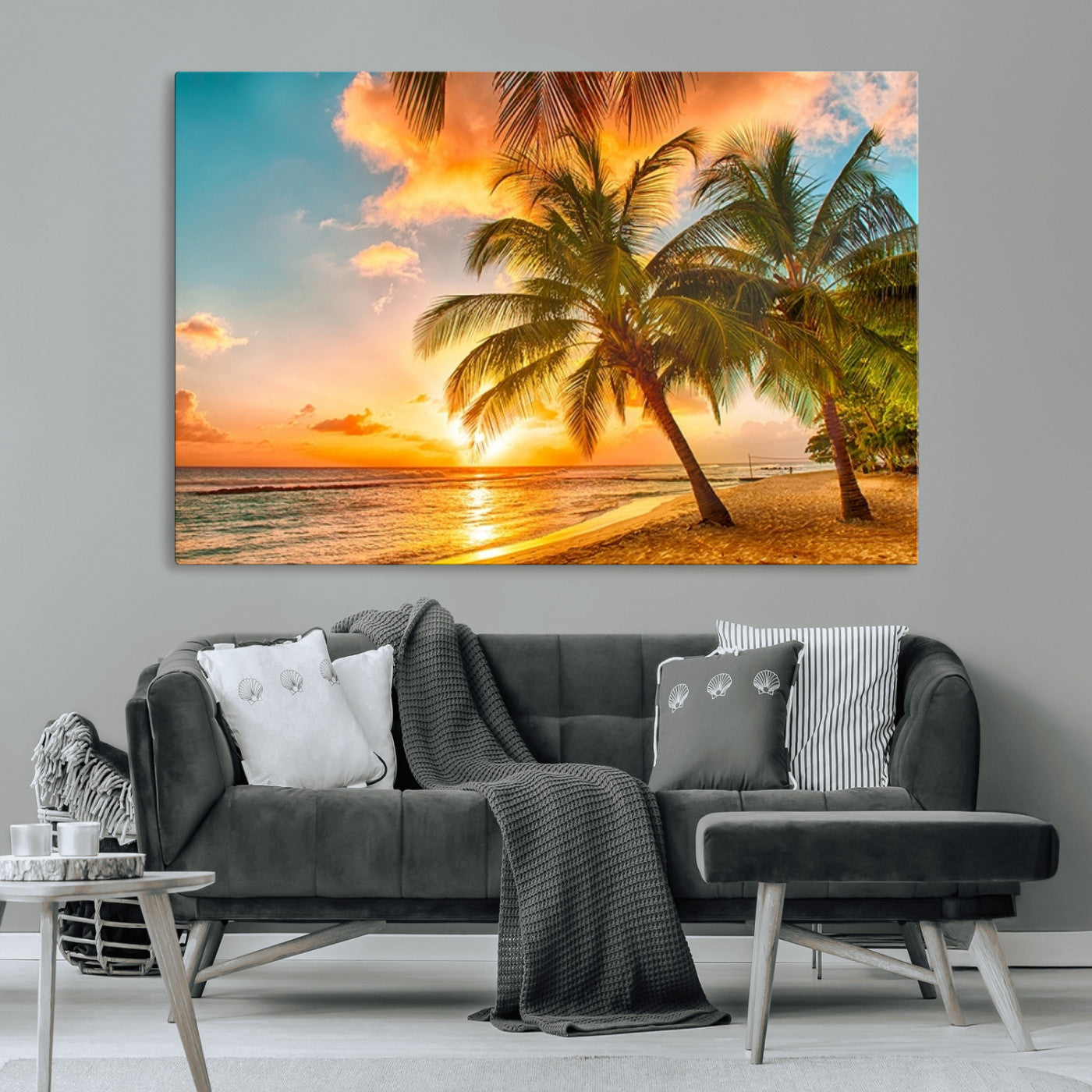 MGV-CV-36X24 - Tropical Sunset Beach Canvas Wall Art Print – Vibrant Palm Trees and Coastal Sunset Wall Decor for
