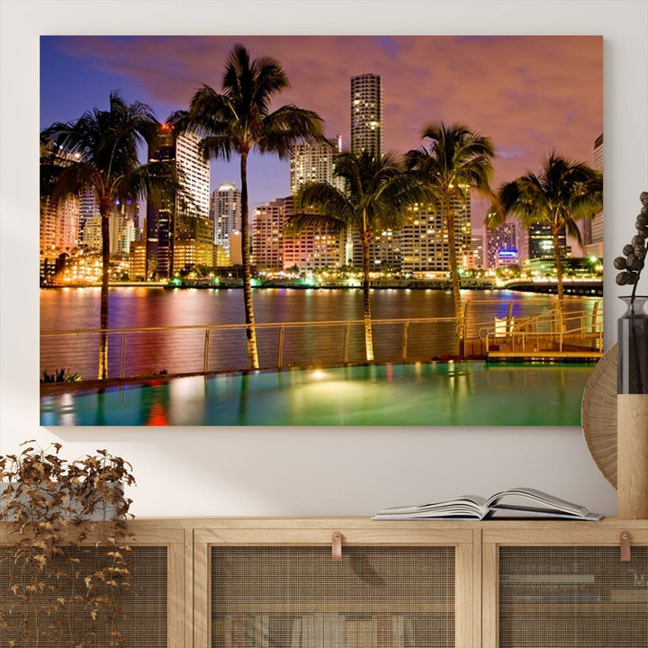 Art mural MIAMI Impression sur toile Miami Skyline avec palmiers