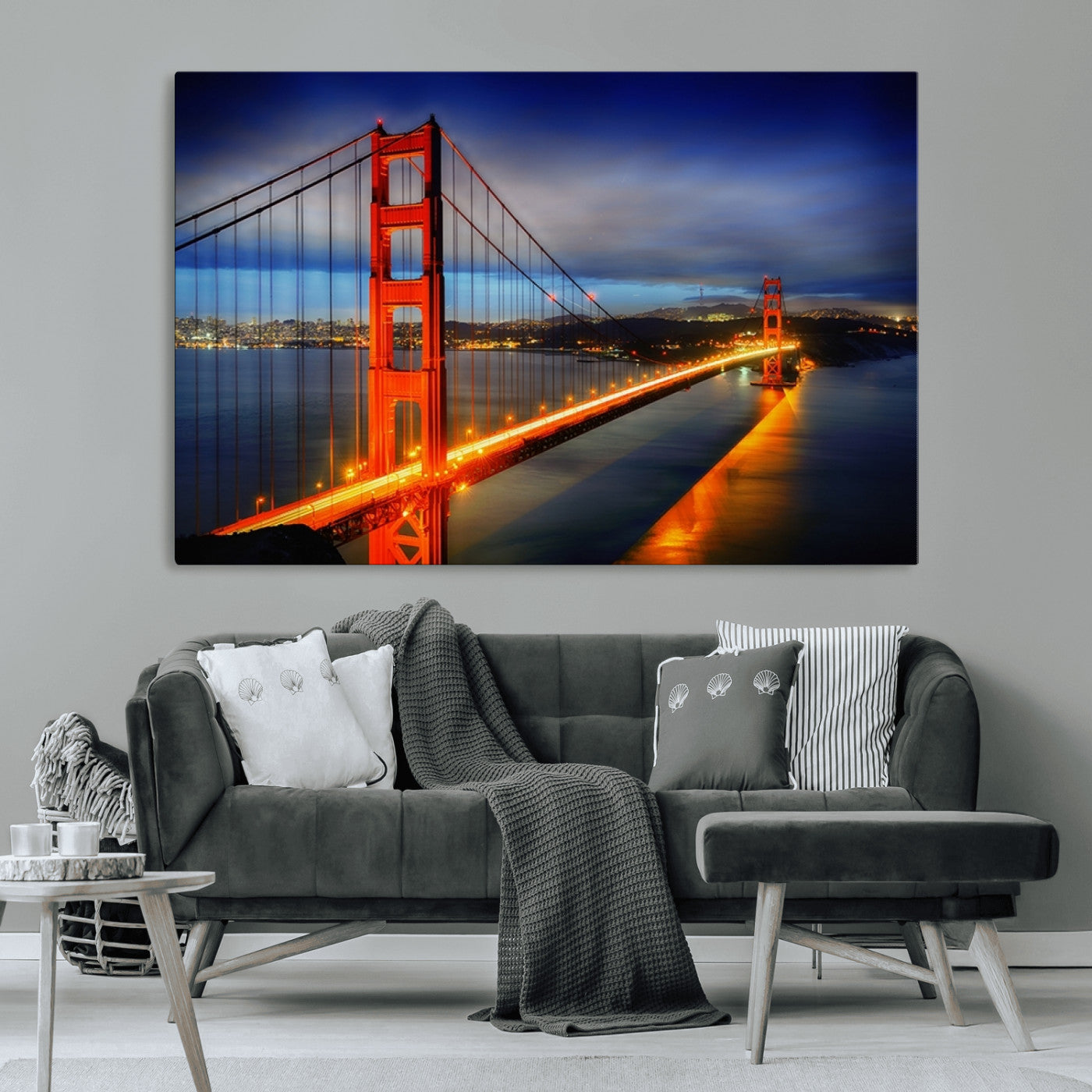 MGV-CV-36X24 - Large Wall Art San Francisco Canvas Print - Wonderful Golden Gate Bridge at Twilight
