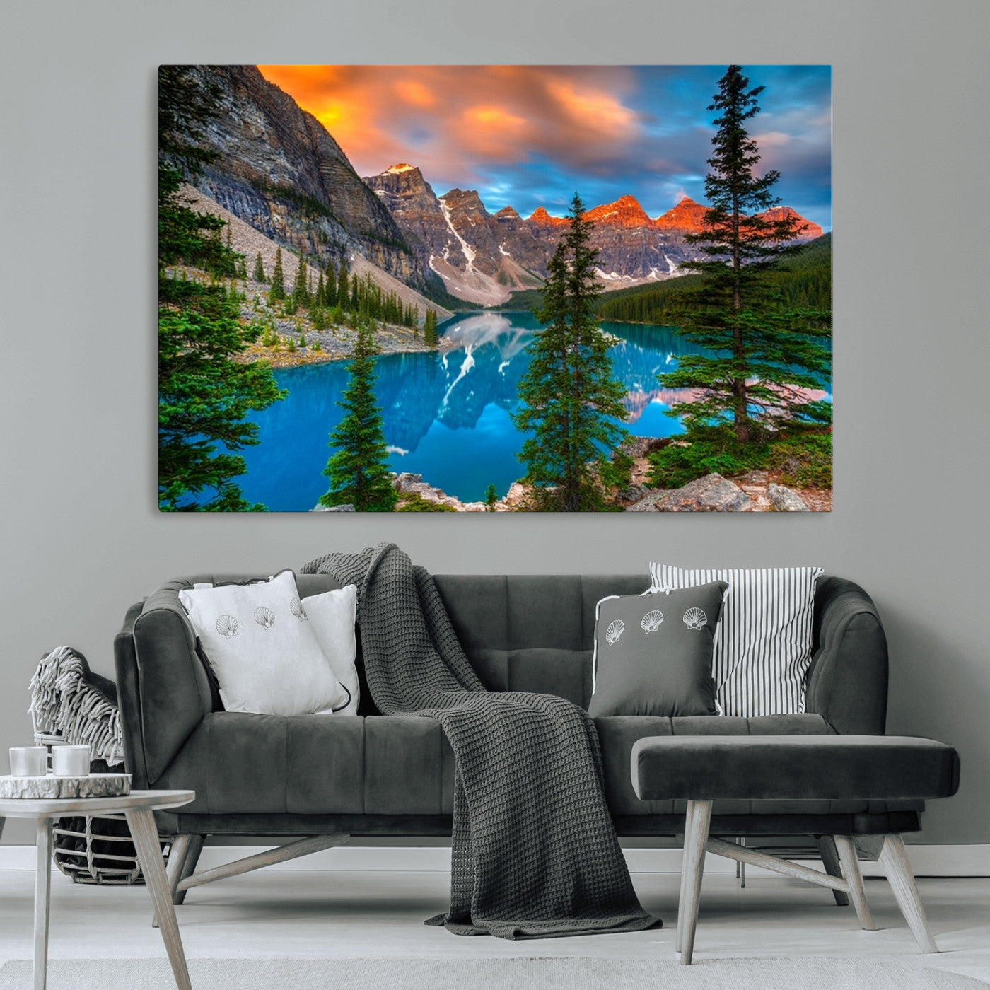 MGV-CV-36X24 - Canadian Rockies Moraine Lake Wall Art Canvas Print, Pine Trees Mountain Spring Canvas Print