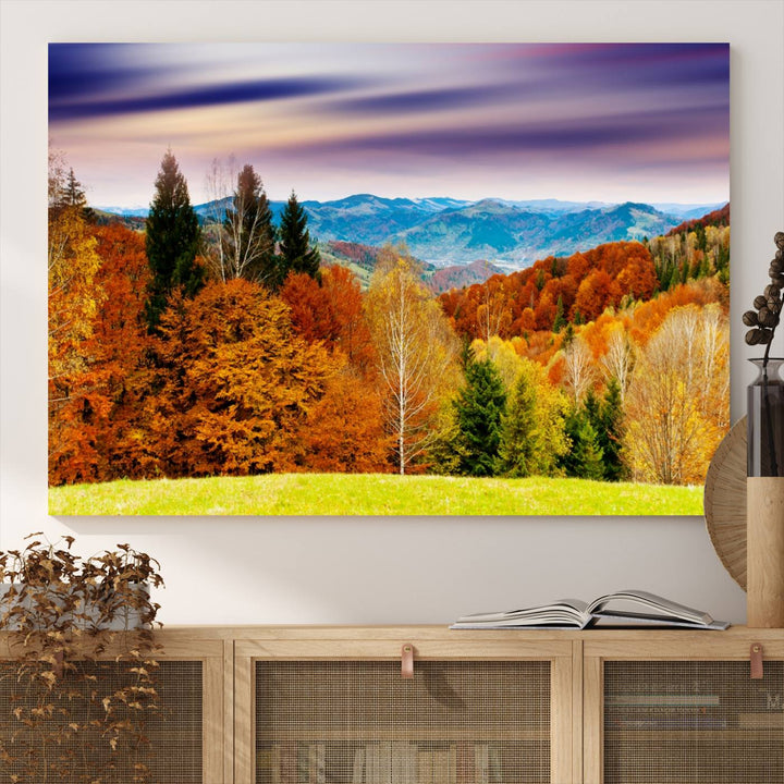 Autumn Forest Mountain Wall Art Canvas Print | Colorful Giclee Forest Canvas Print | Scenic Landscape Art for Living Room Decor Art Print