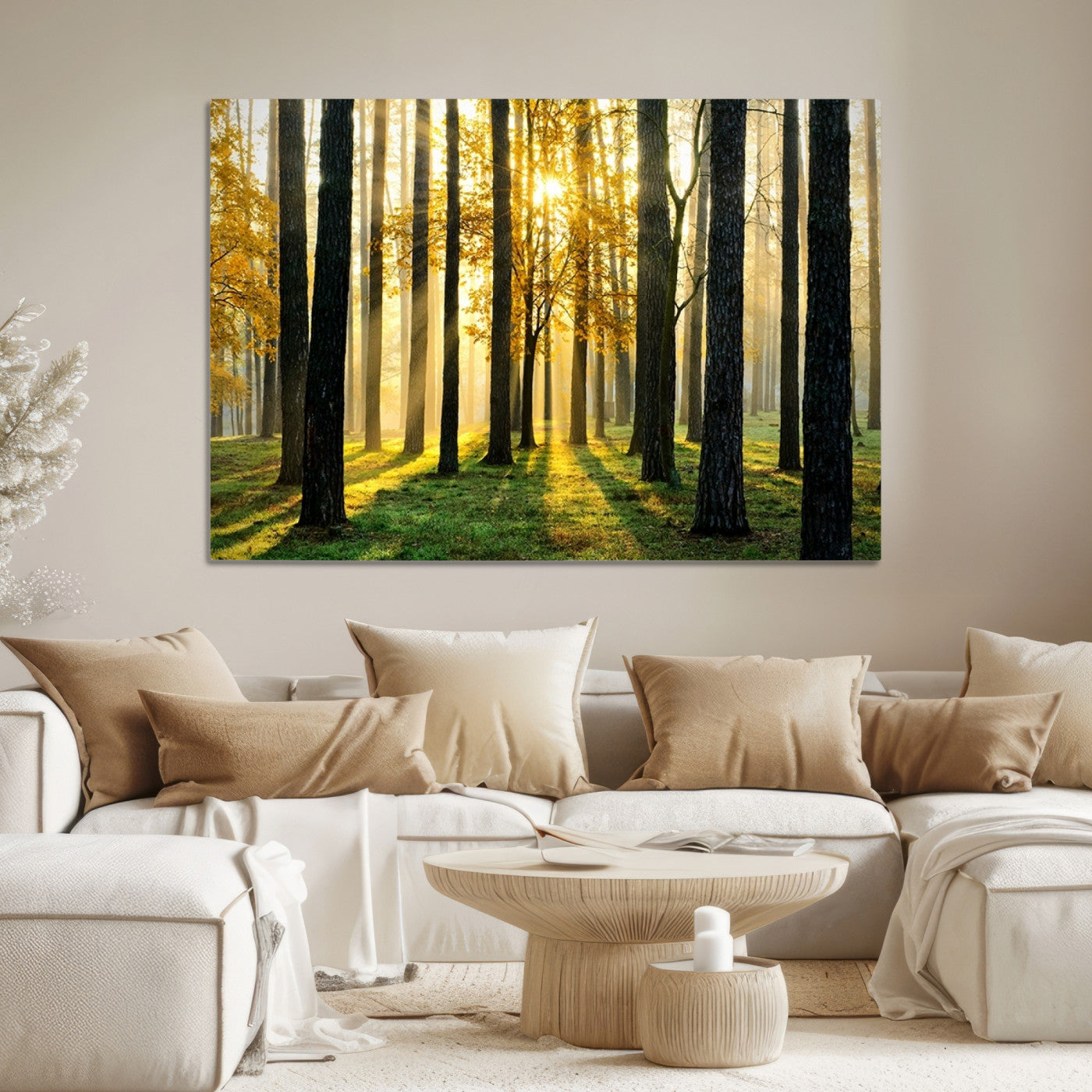 60024-MGV-CV-36X24-Sunlit Forest Wall Art Canvas Print - Large Framed Woodland Wall Art for Home or Office Decor, Rustic Nature Scene with Golden Light