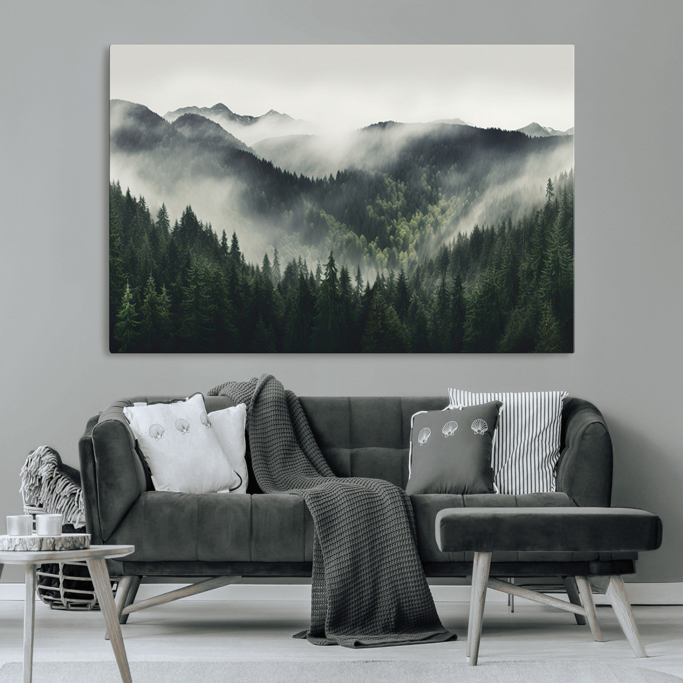 MGV-CV-36X24 - Misty Forest Canvas Print Wall Art Premium Canvas Print a Foggy and Serene Atmosphere
