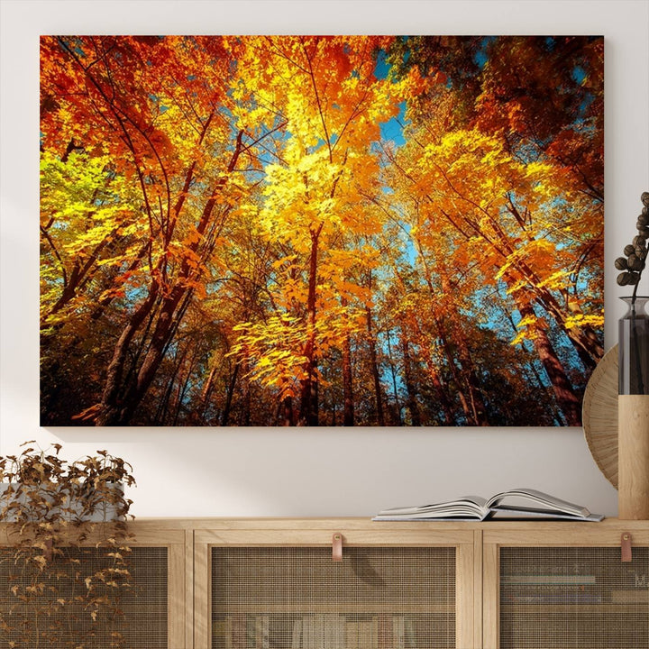 Forest View at Fall Wall Art hangs prominently, showcasing its beauty.