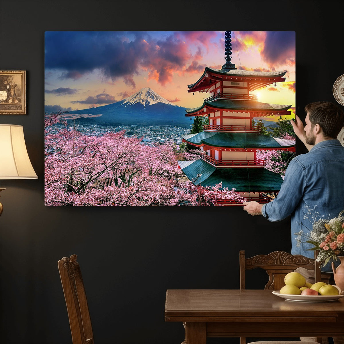 95987-MGV-CV-24X16 - Cherry Blossoms Canvas Print, Chureito Pagoda and Mount Fuji Wall Art