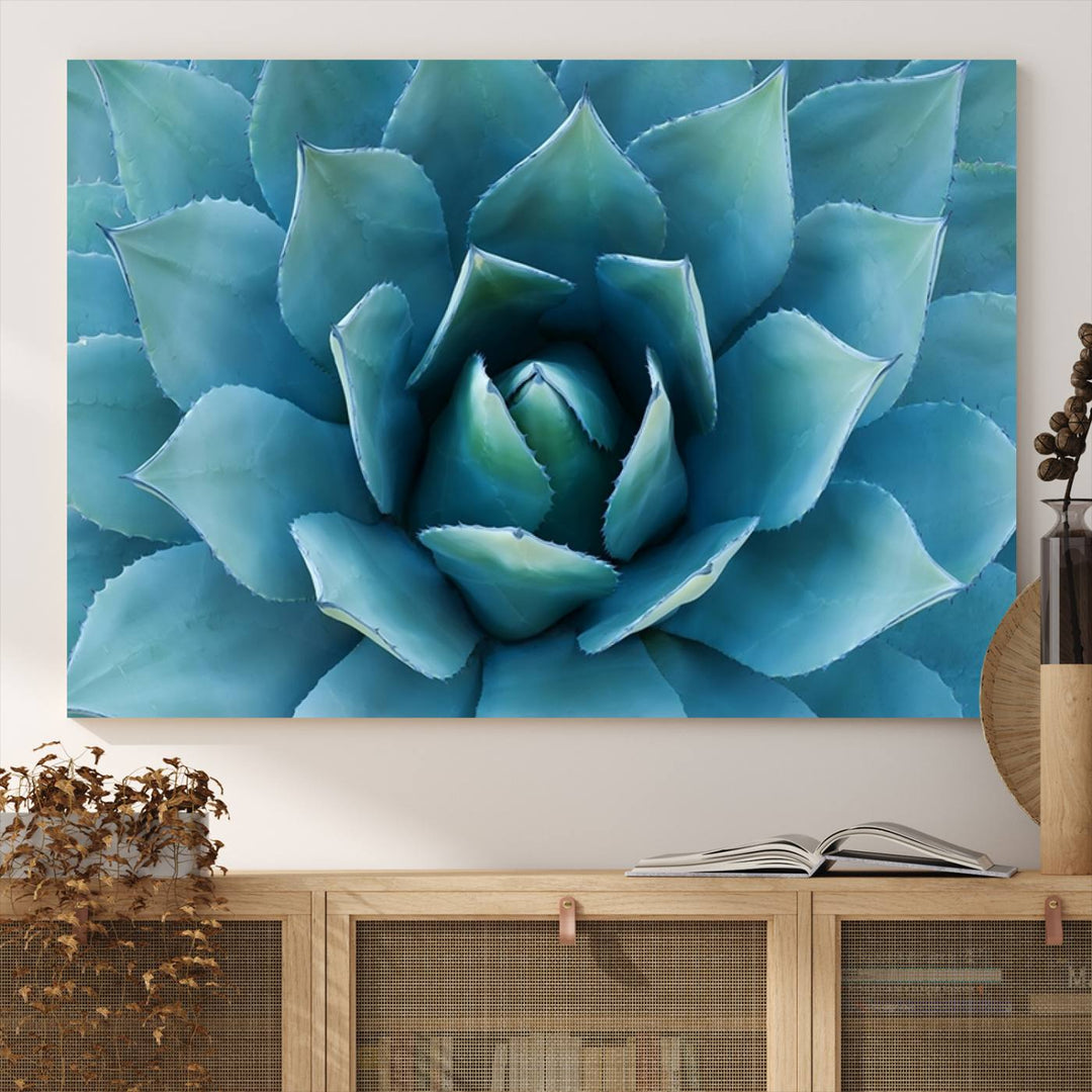 The Large Agave Succulent Canvas Wall Art is displayed on the wall.