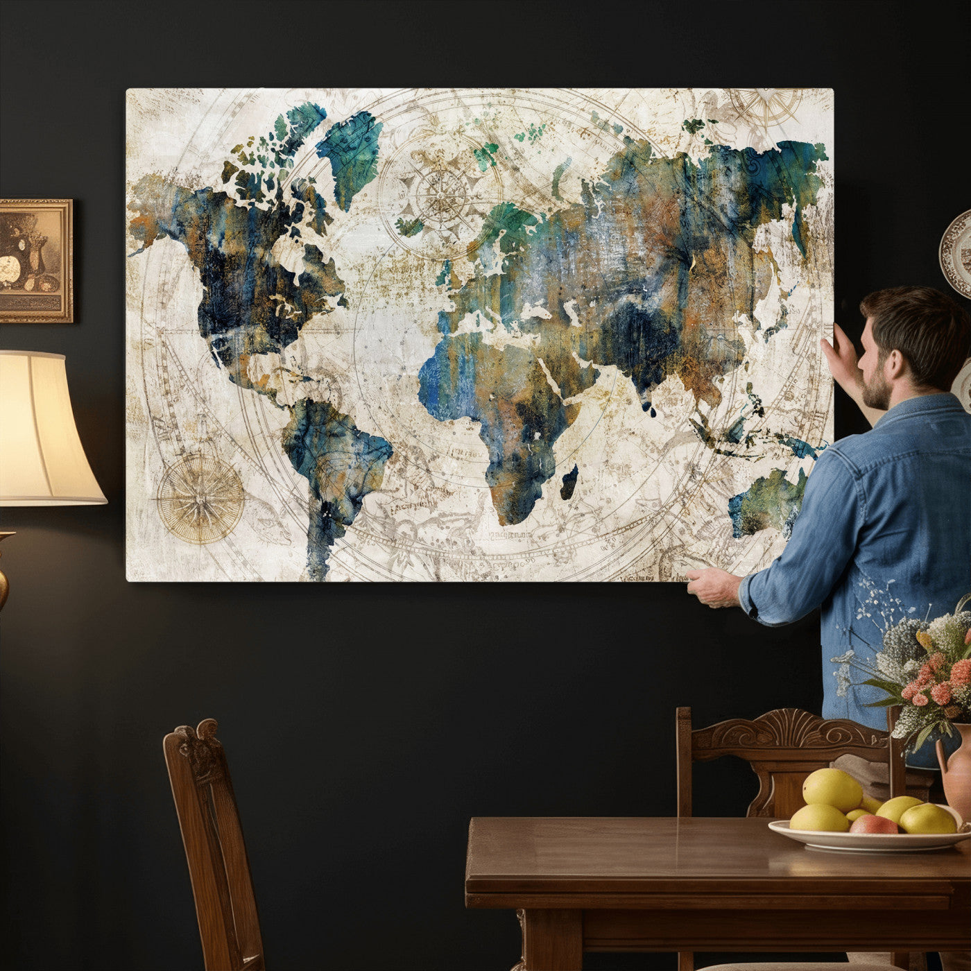 36972-MGV-CV-36X24 - Grunge Abstract World Map Art Print Canvas Print for Office Decor