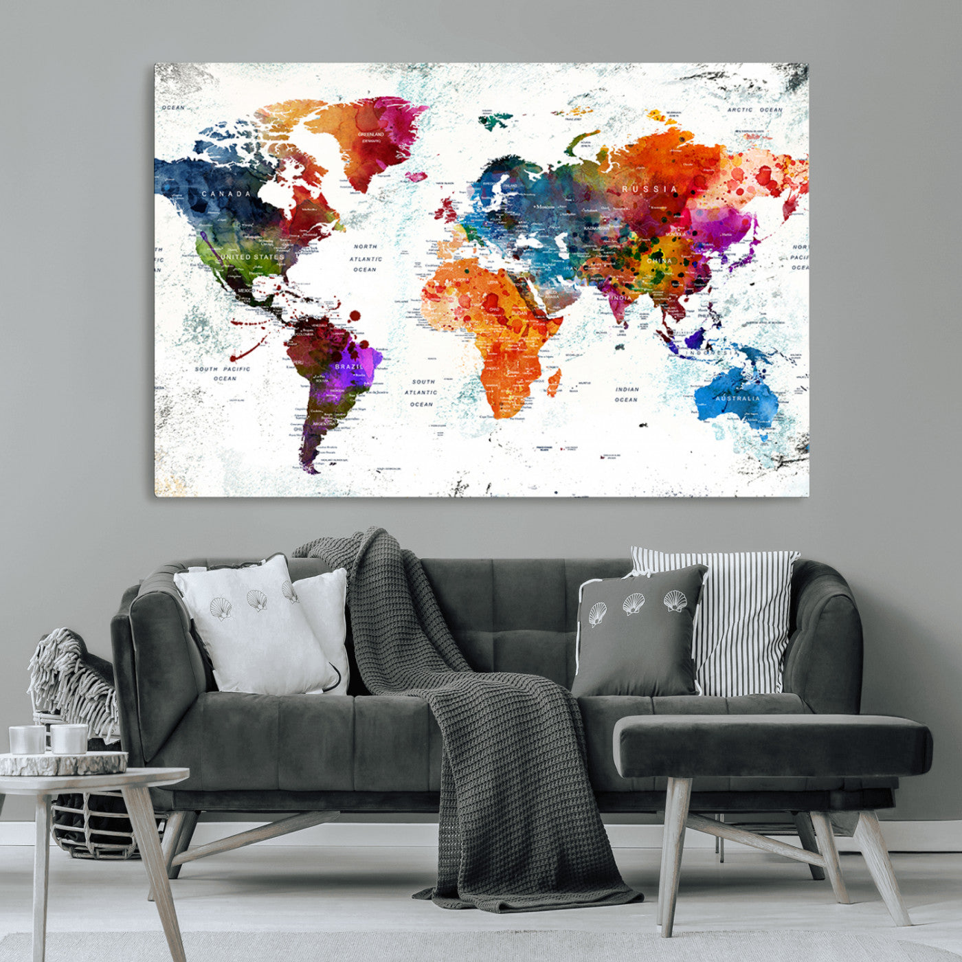 MGV-CV-36X24 - Push Pin World Map Canvas Print – Framed Wall Art for Couples to Track Their Travels – Anniversary