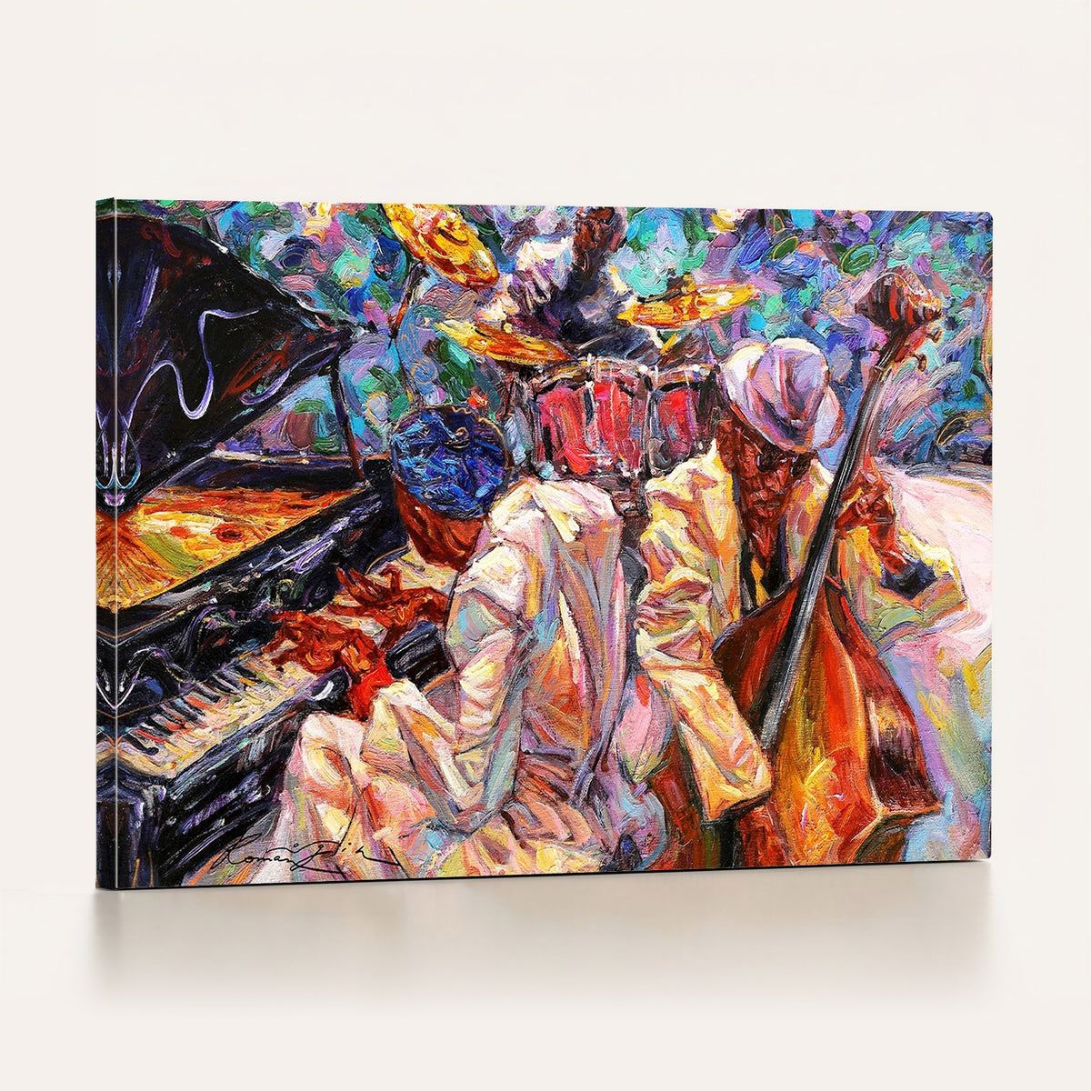 38412-MGV-CV-24X16 - Jazz Trio Art Canvas Print | Colorful Abstract Musician Wall Art