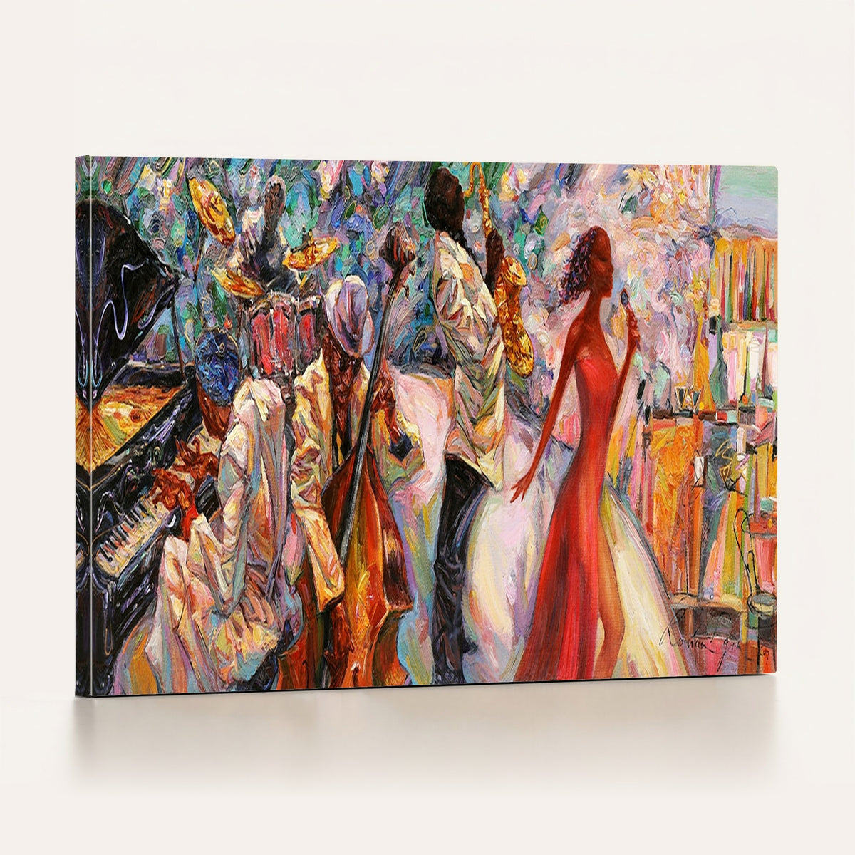 40574-_Poster-30x20 - Afro American Jazz Band Canvas Wall Art | 3 Panel Music Studio Decor