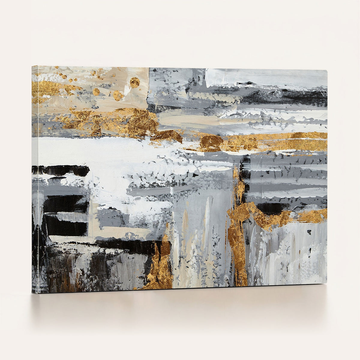 43177-_Poster-30x20 - Abstract Painting Canvas Wall Art Print | Gray Paint Drip and Brush Strokes Art