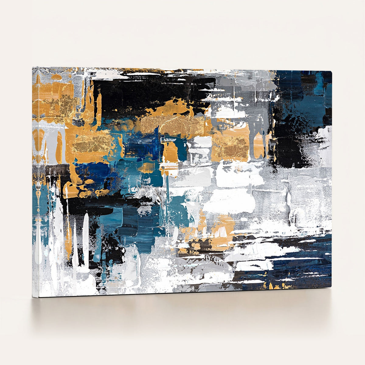 57708-_Poster-30x20 - Blue and Gold Abstract Canvas Wall Art | Triptych Modern Art Print