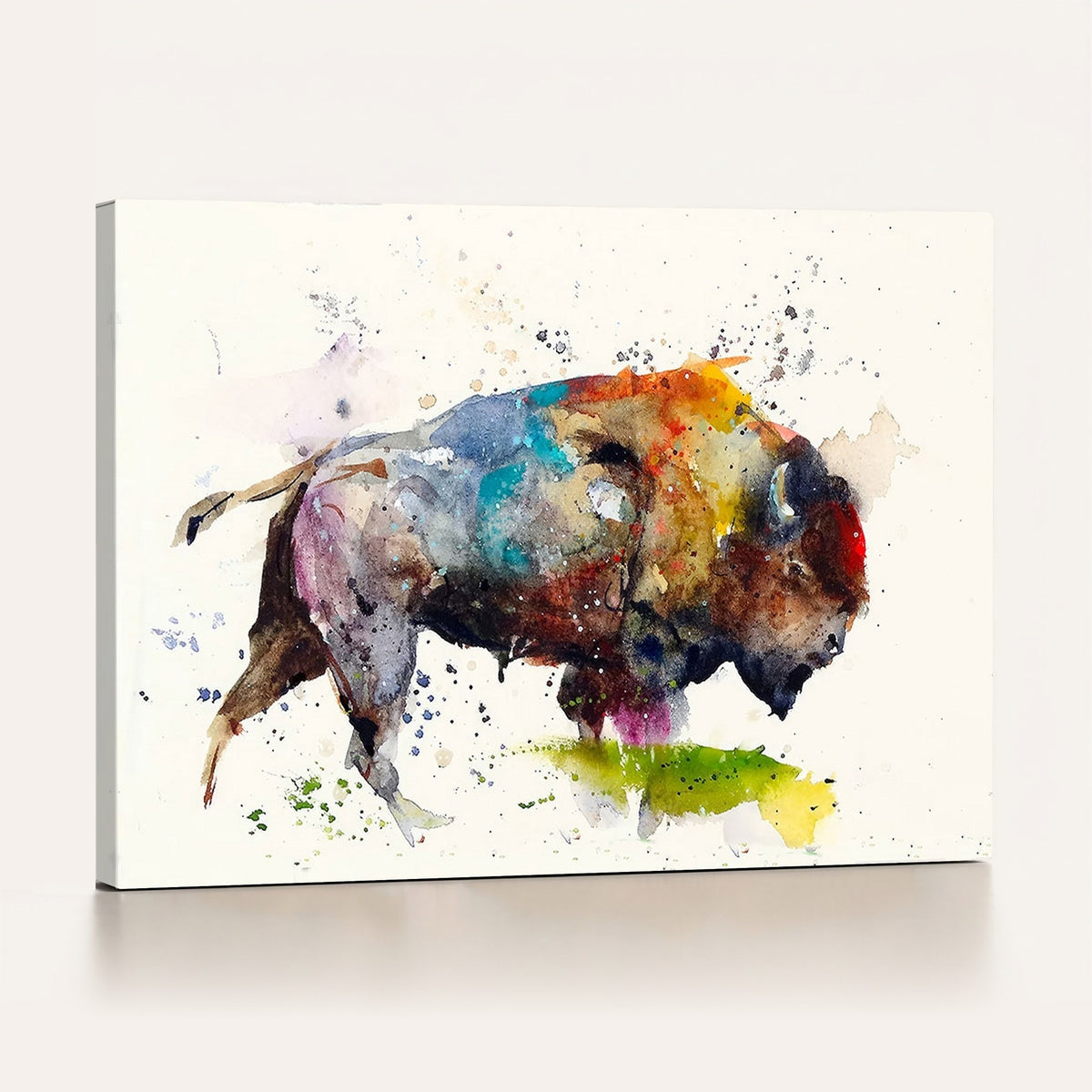 44504-MGV-CV-24X16 - Abstract Buffalo Wall Art, Western Watercolor Bison Canvas Print, Rustic Buffalo Art for Cowboy Decor