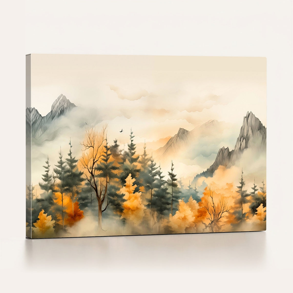 79192-MGV-CV-24X16 - Abstract Watercolor Mountains and Trees Autumn Art, Watercolor Mountains and Trees Canvas Print