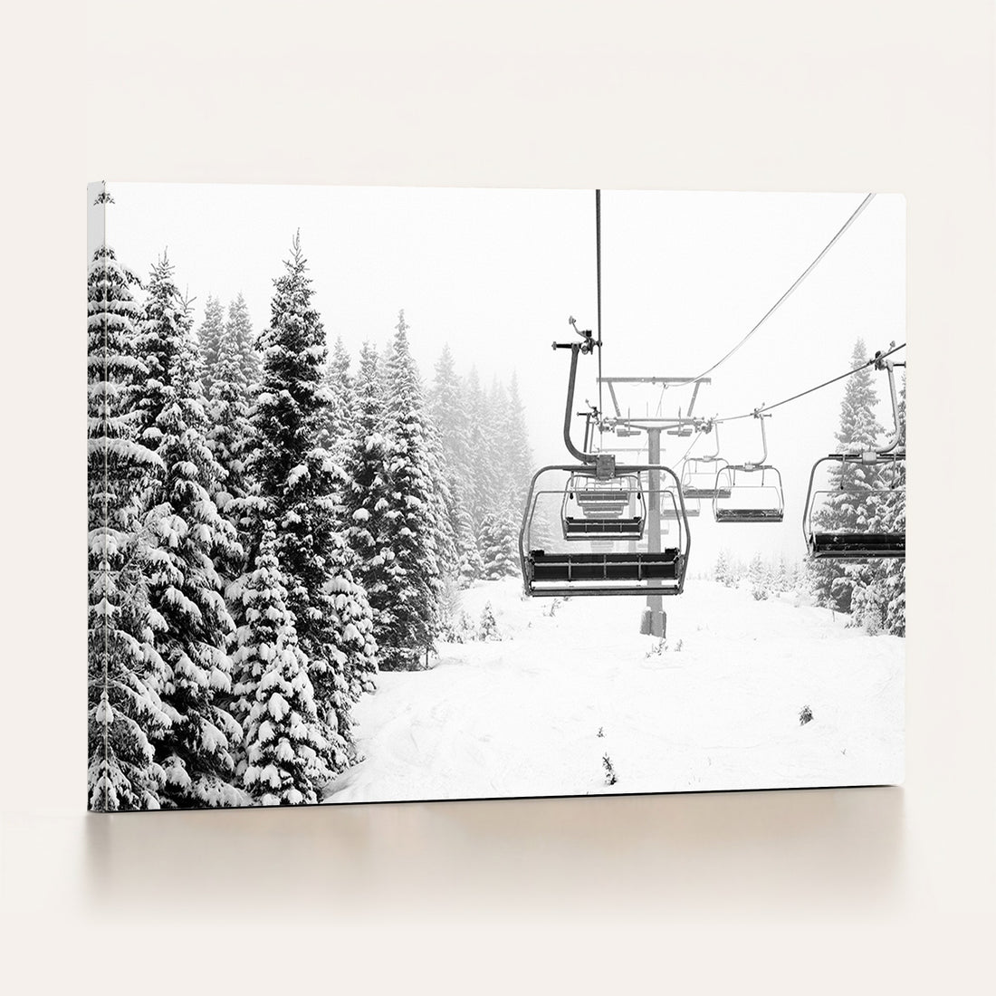Ski Wall Art | Ski Lift Canvas Print with Snow Covered Spruce Trees, Winter Ski Resort Wall Art