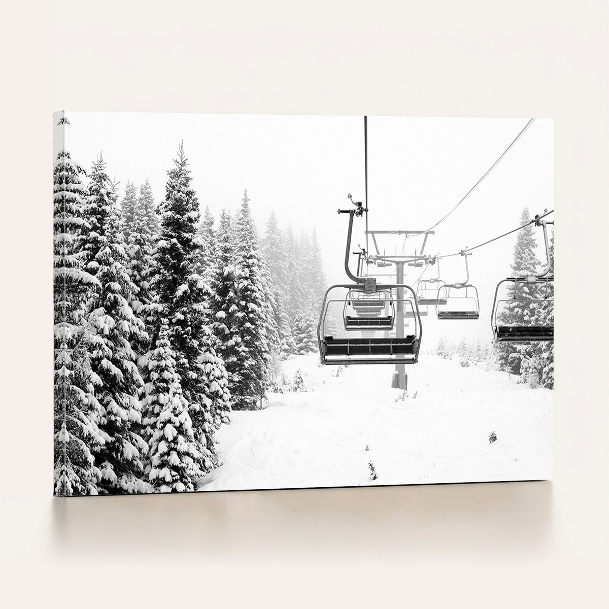 Ski Wall Art | Ski Lift Canvas Print with Snow Covered Spruce Trees, Winter Ski Resort Wall Art
