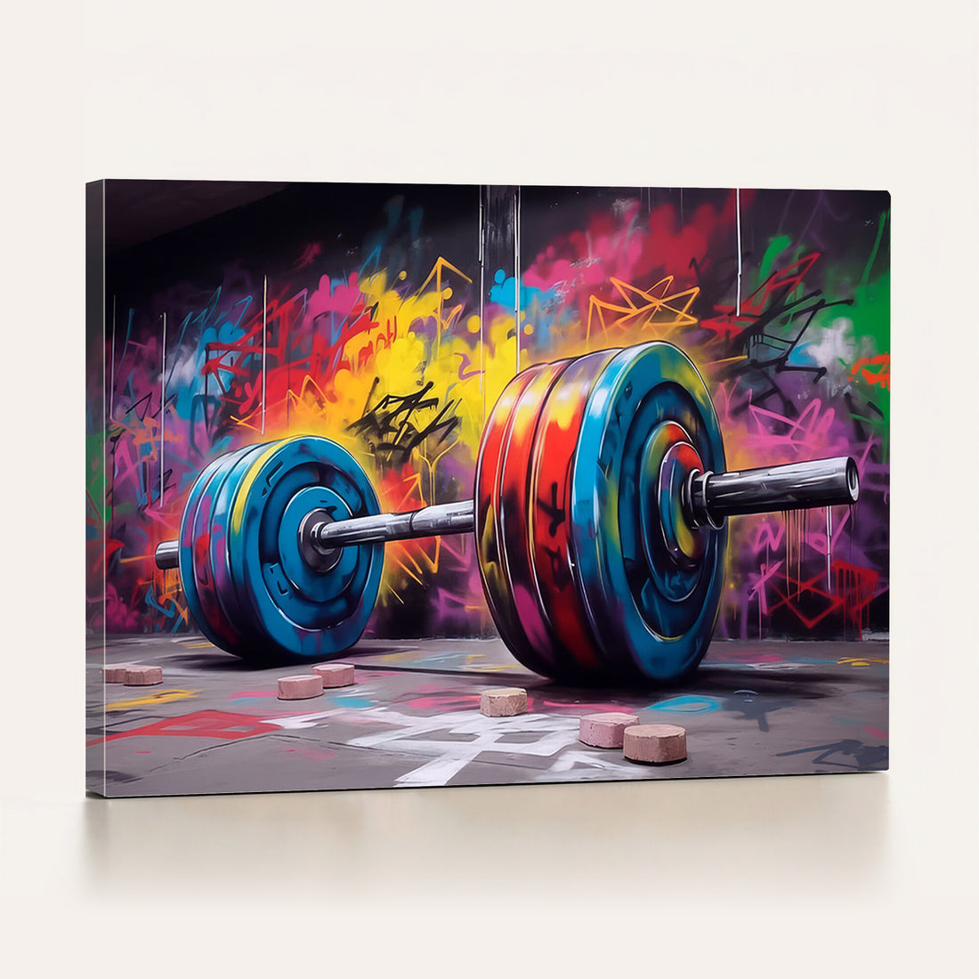 Abstract Graffiti Barbell Canvas Wall Art | Urban Fitness Meets Bold Street Art
