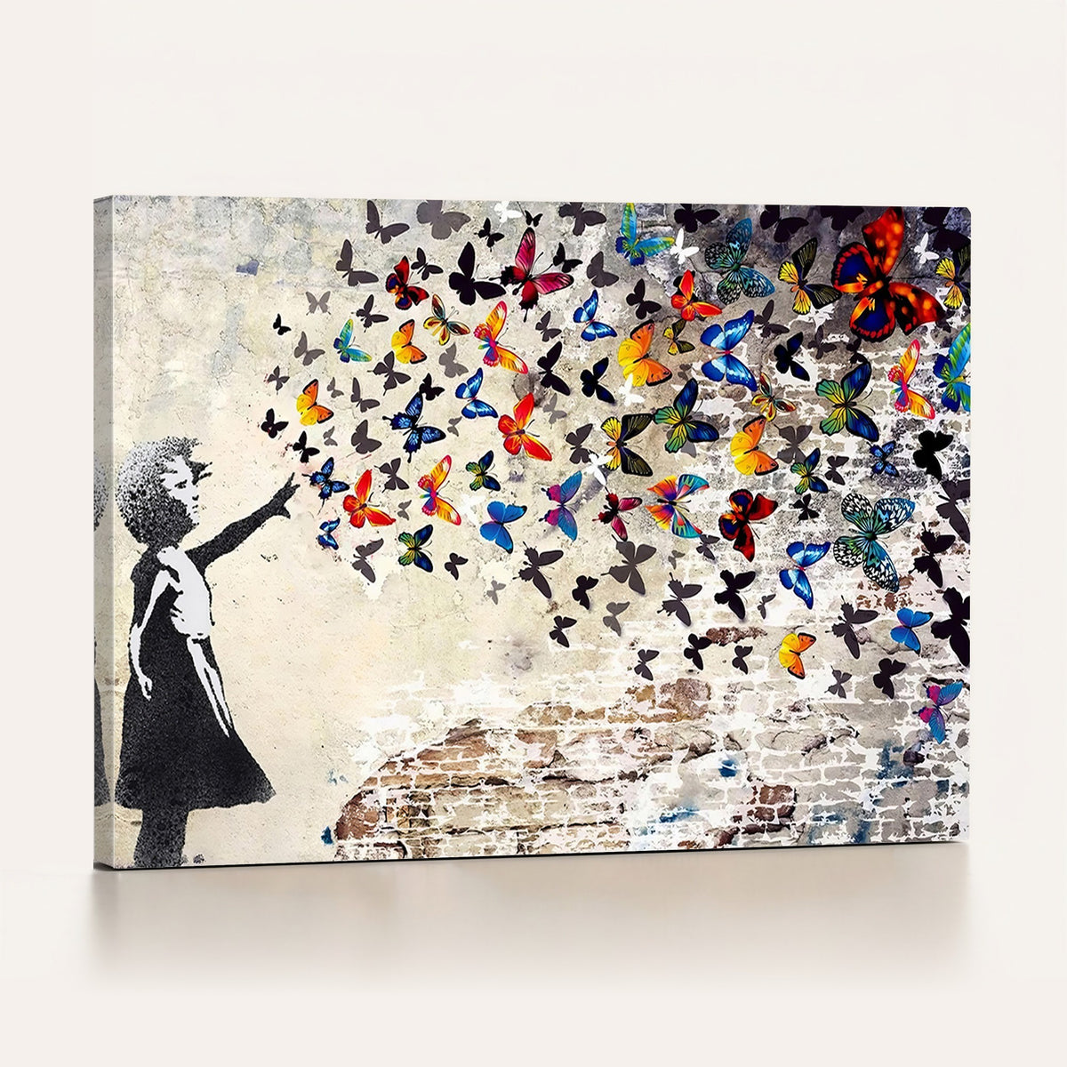 97895-MGV-CV-24X16 - Banksy Graffiti Wall Art Canvas Print, Girl Releasing Vibrant Butterflies