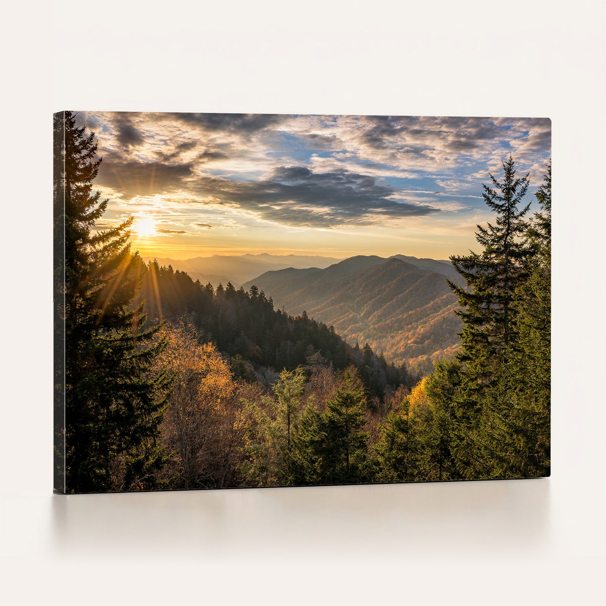 73692479-MGV-CV-24X16 - Sunrise Over the Smoky Mountains Canvas Wall Art | Scenic Landscape Photography Triptych