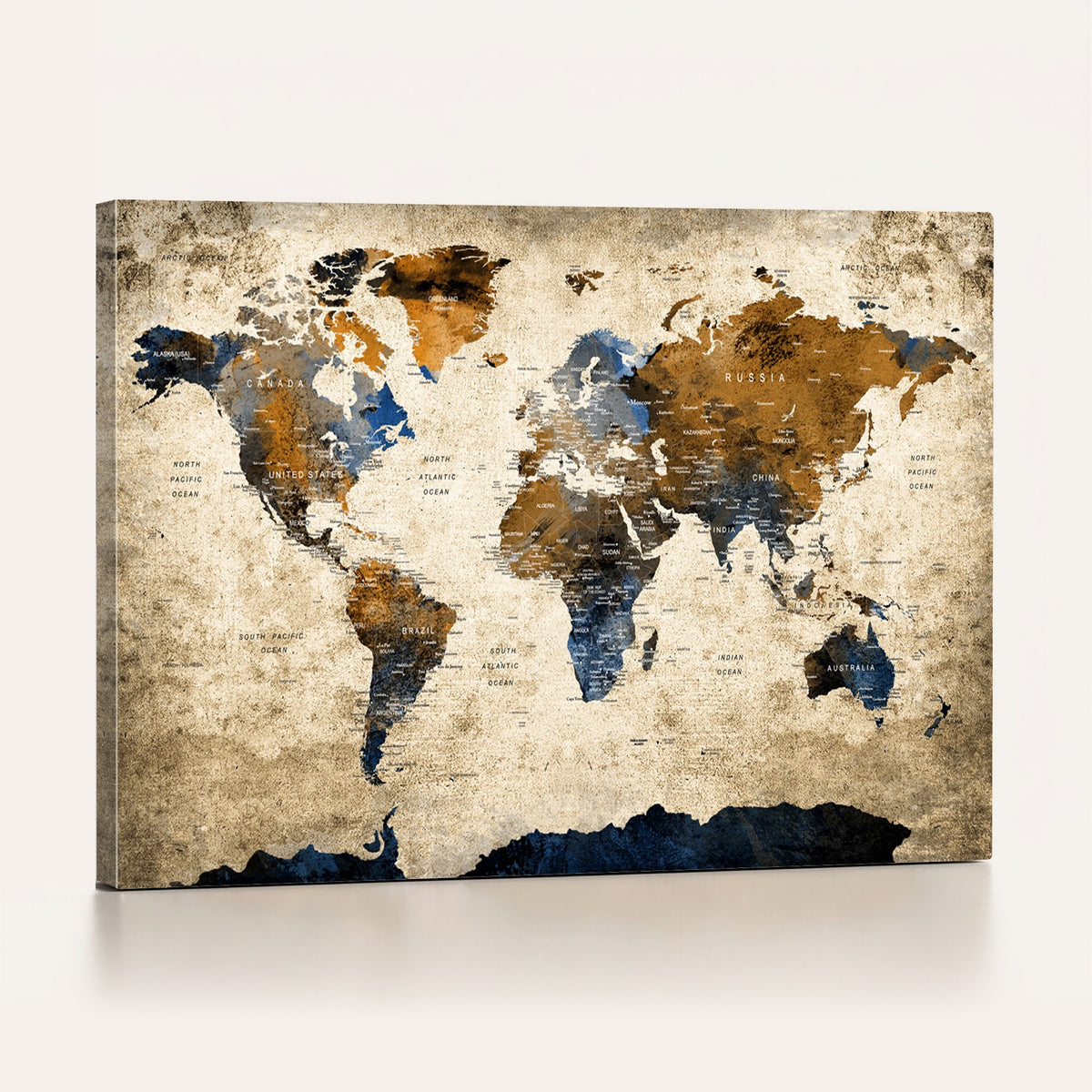 51140-MGV-CV-24X16 - World Map Wall Art | Antique Style Blue and Brown Map Canvas Print