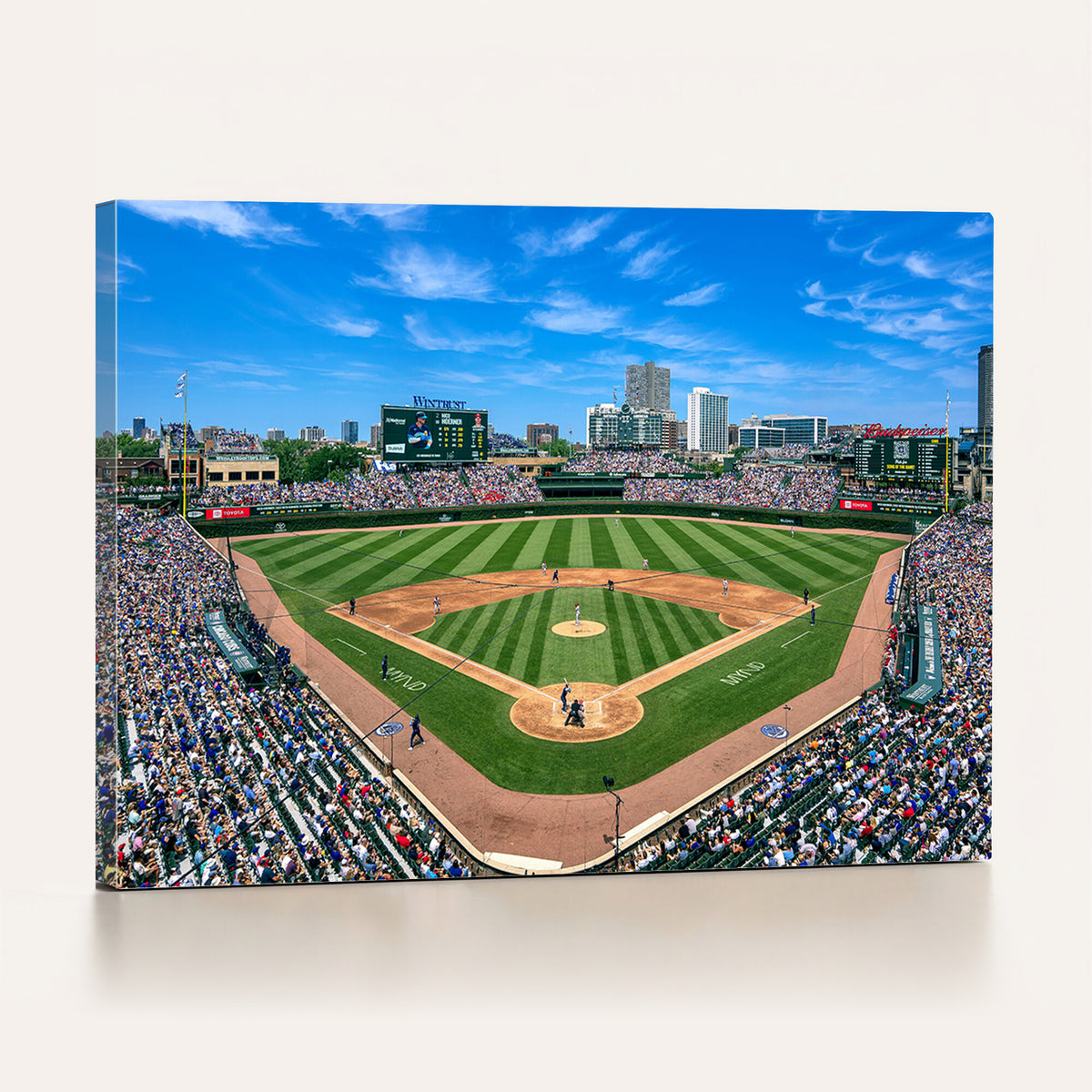 26064-MGV-CV-36X24 - Wrigley Field Chicago Cubs Wall Art Canvas Print Framed Panoramic Multi-Piece Iconic Baseball Stadium Artwork for Home, Office