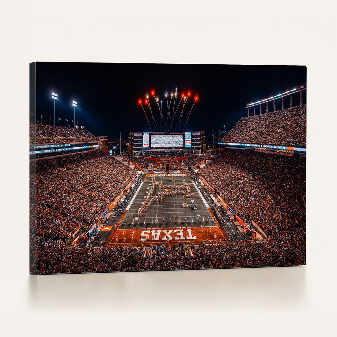 Texas Stadium Night Game Wall Art Canvas Print, Vibrant Football Fireworks Scene