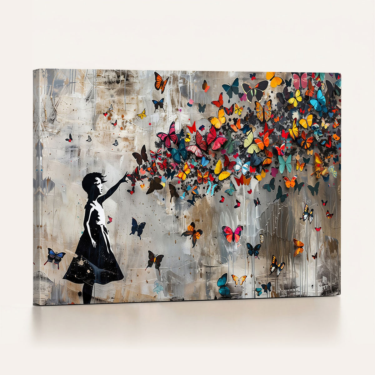 51446D-MGV-CV-24X16 - Banksy Butterfly Girl Wall Art | Modern Graffiti Canvas Print, Street Art Decor