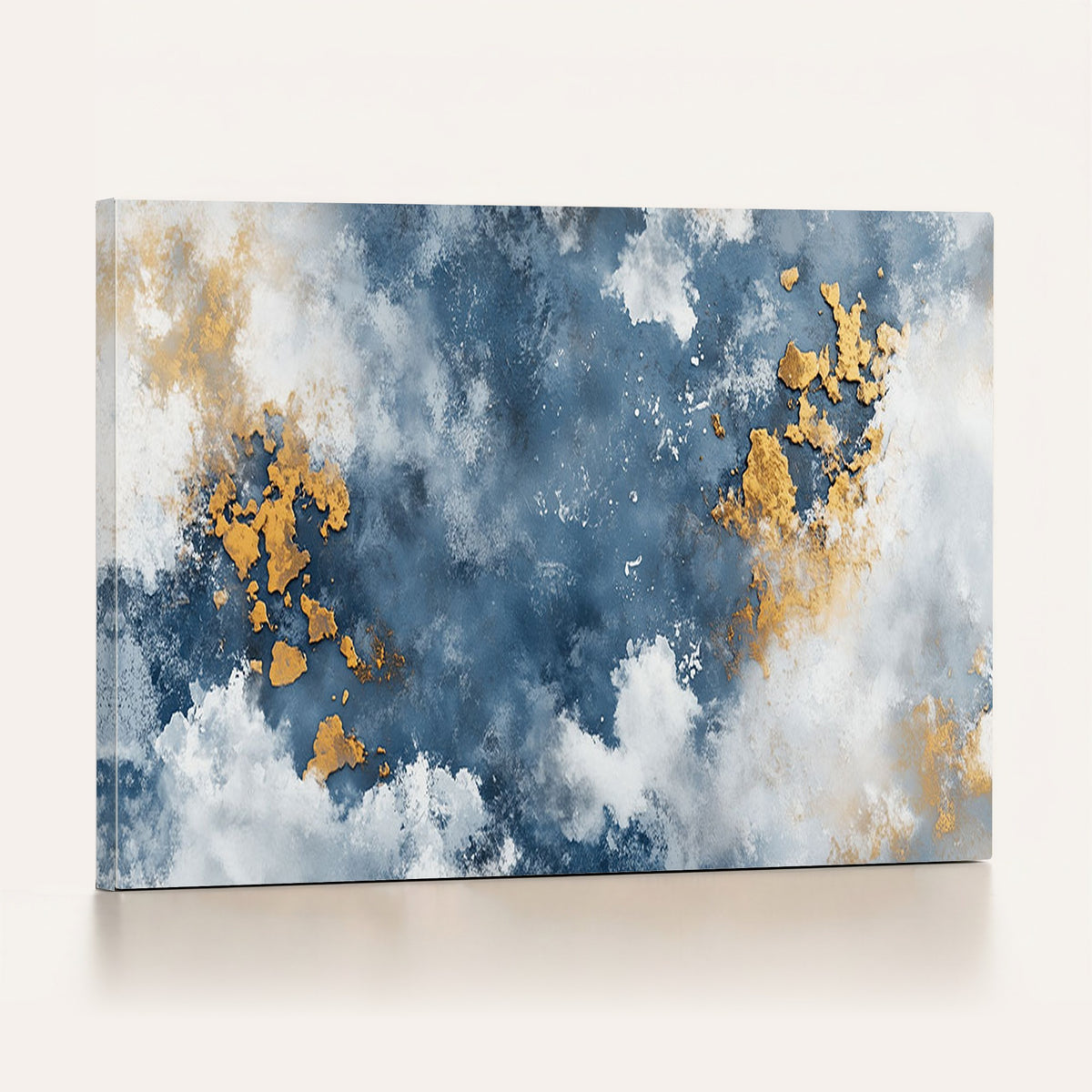 39575-_Poster-30x20 - Abstract Blue and Gold Cloud Wall Art Canvas Print, Framed Modern Elegant Minimalist
