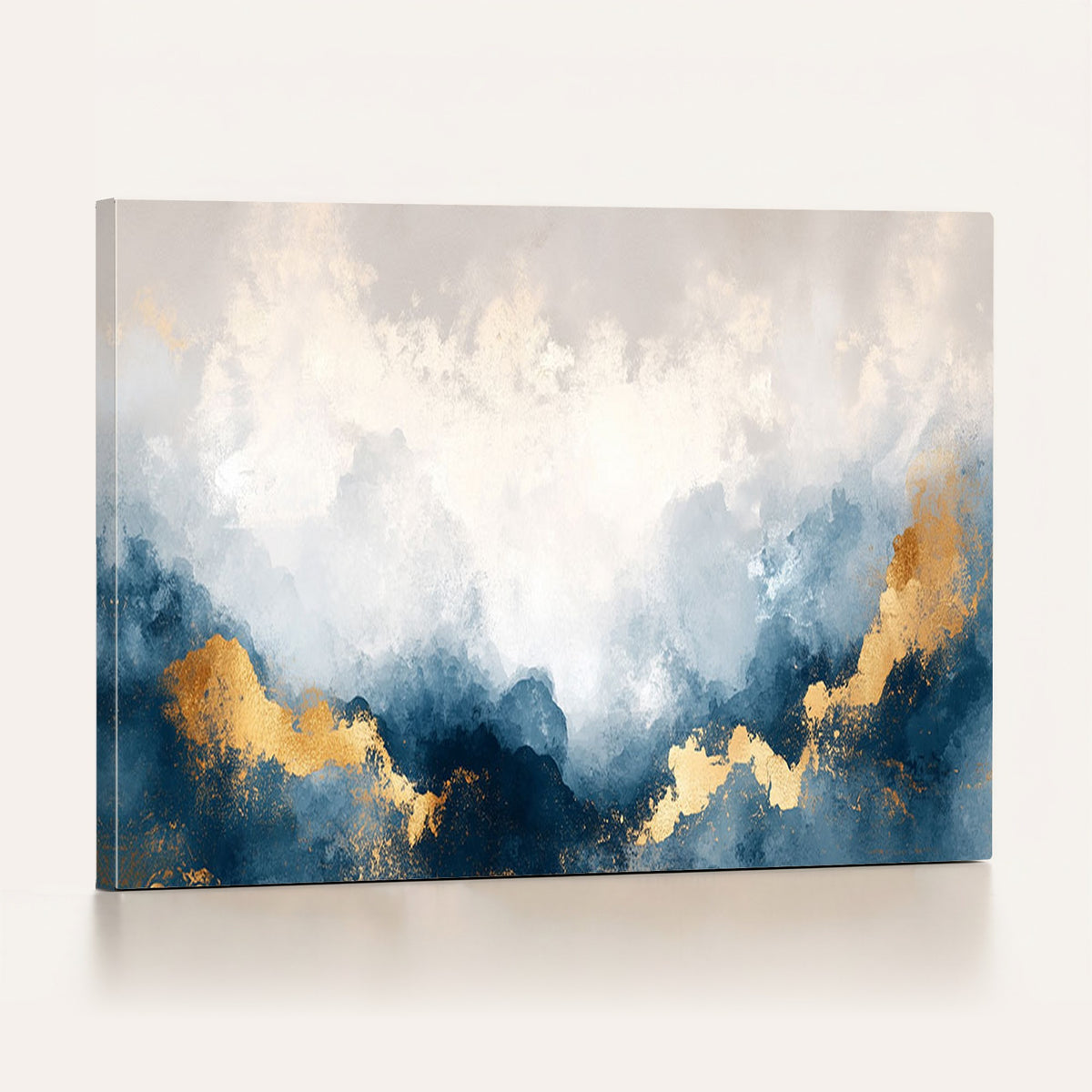 14578-_Poster-30x20 - Abstract Blue and Gold Clouds Wall Art Canvas Print, Framed Modern Landscape Artwork
