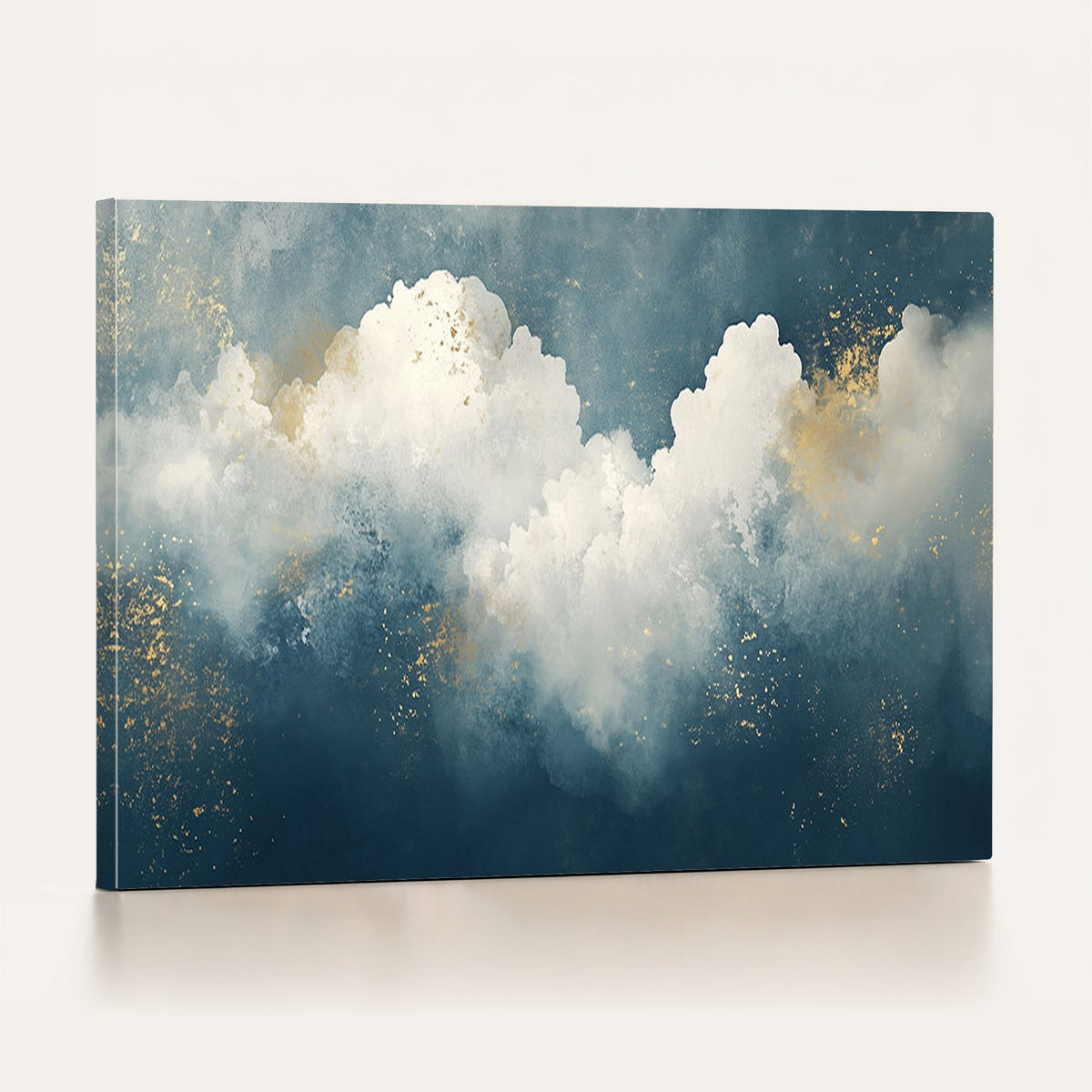 75131-_Poster-30x20 - Abstract Blue and White Wall Art Canvas Print, Modern Gold Accent Minimalist Artwork
