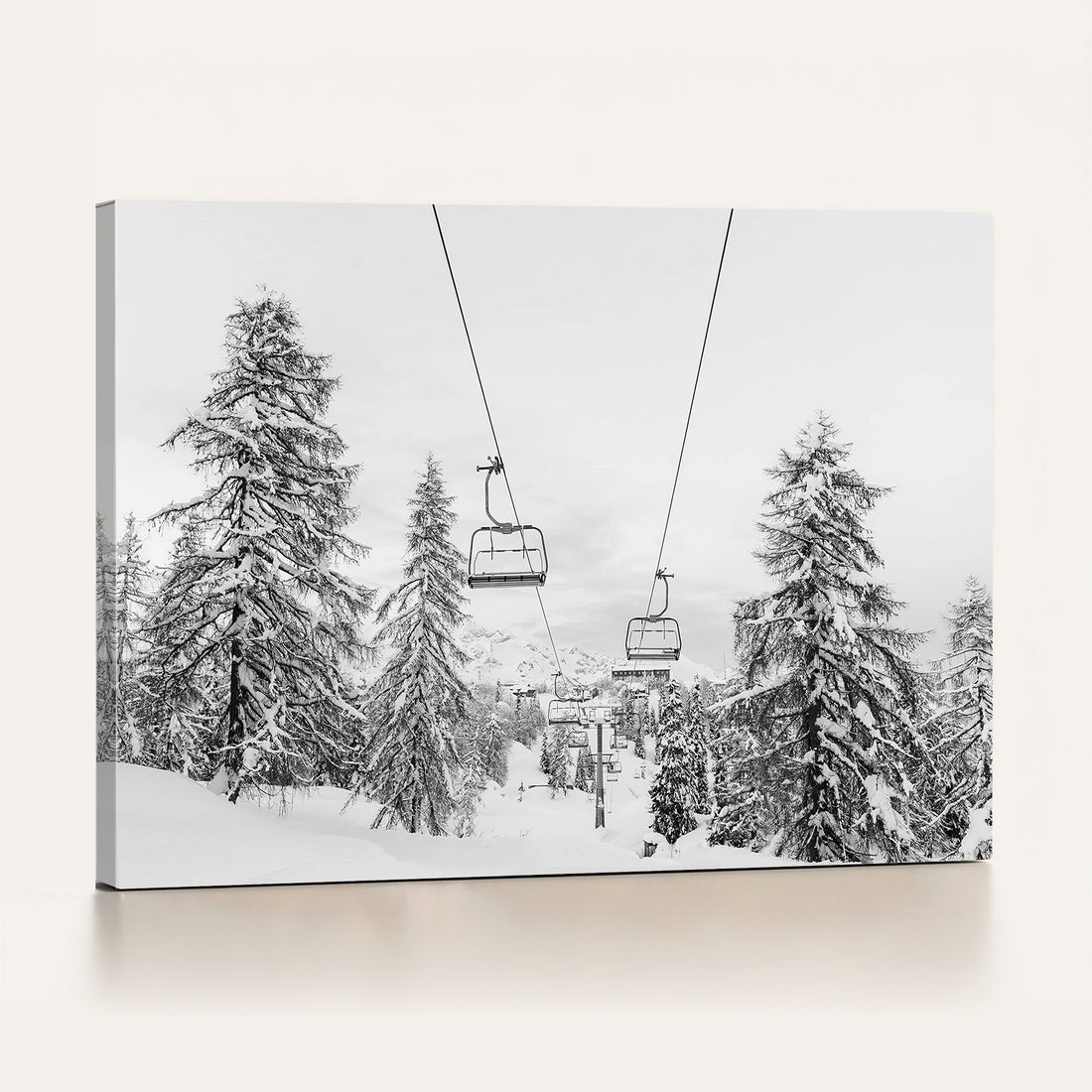Ski Lift Wall Art | Framed Snowy Mountain Canvas Artwork