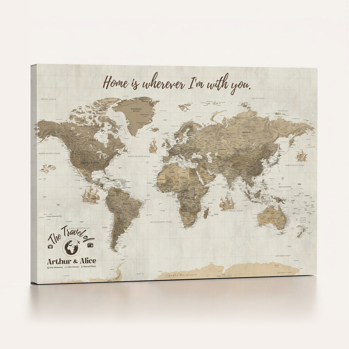 61351027-MGV-CV-36X24 - Custom Push Pin World Map Wall Art Canvas Print | Personalized Travel Tracker with Pins - NEWMAP-11